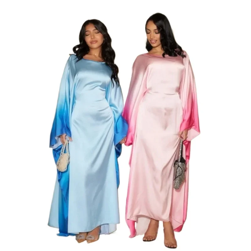 Eid Muslim Abaya pre ženy hodvábne šaty na netopiere Saudská arabská večierok Ramadan Maxi Vestidos Maroko kaftan dlhý rúž 2025
