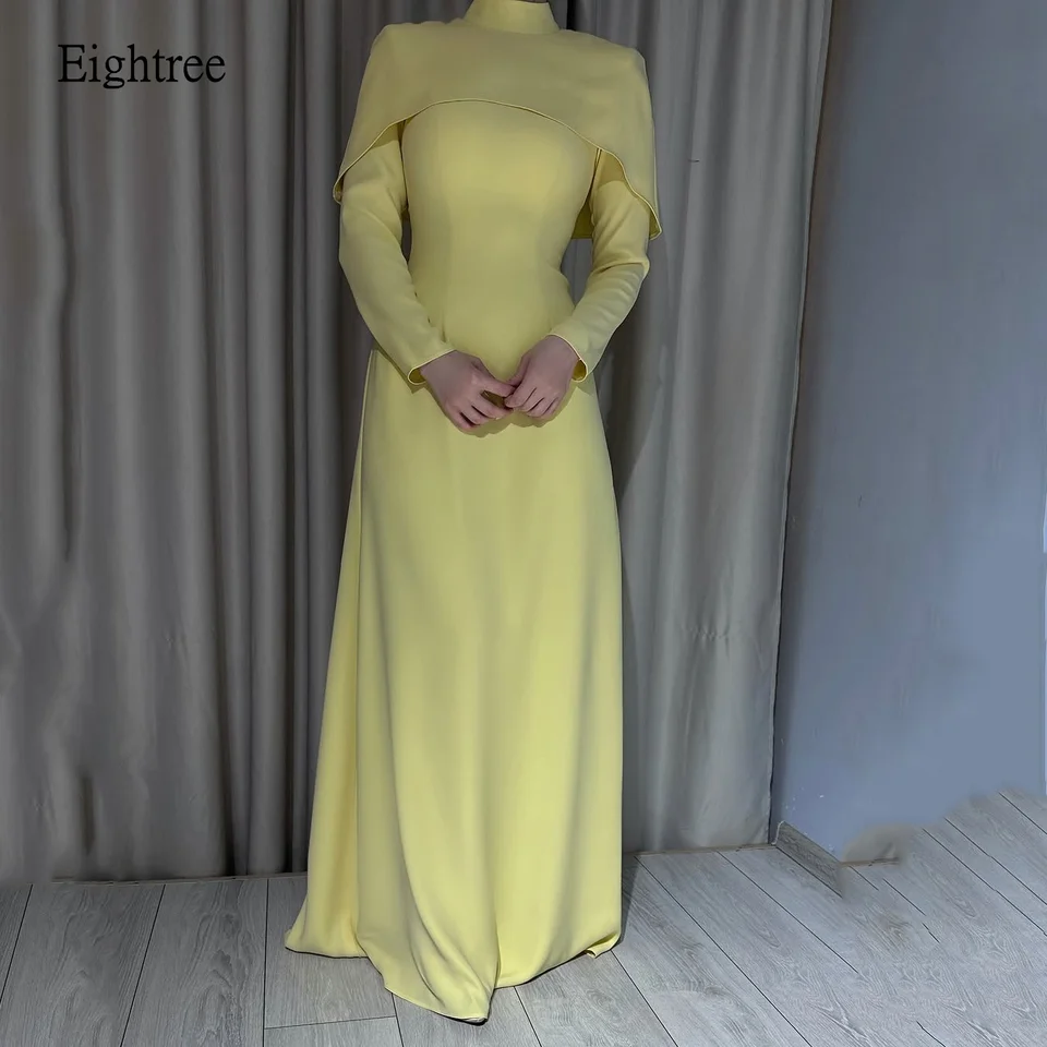 Eightree svetlo žlté plesové šaty A-line plné rukávy Formálne večierky šaty dĺžky večerné šaty Vestidos de gala prispôsobené