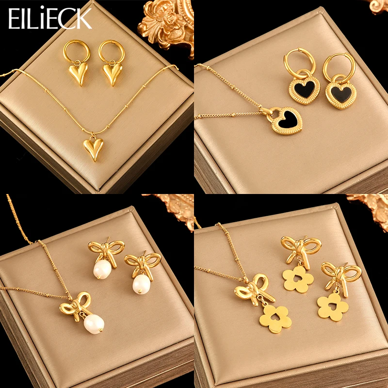 Eilieck 316L z nehrdzavejúcej ocele Srdce kvetiny perla náušnice s súprava pre ženy módne šperky sada nepremokavá bijoux femme
