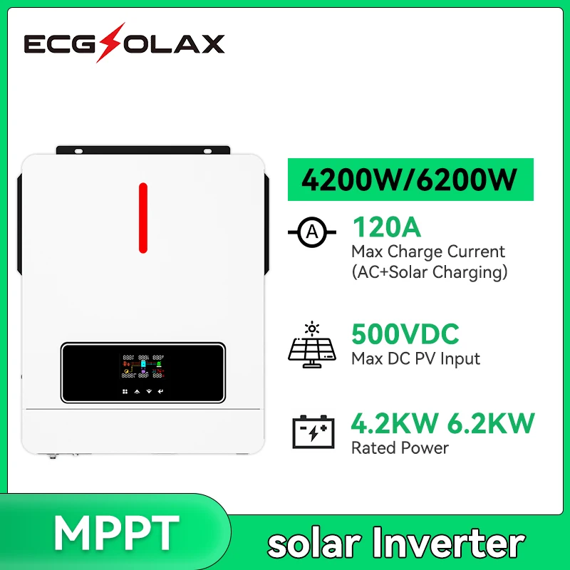 EKGSOLAX 4200W 6200W Hybridný solárny menič 120A Vstavaný solárny regulátor MPPT 24VDC Off-Grid Inverter Charger Pure Sine Wave Wave