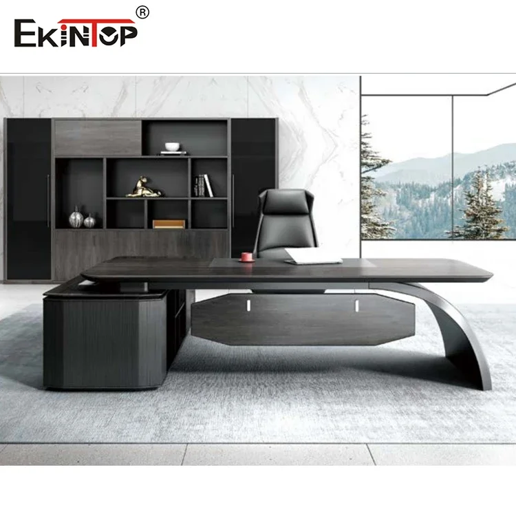 Ekintop Luxusný moderný fantastický jedinečný dizajn ergonomická luxusná dýha koža Executive L Shape Office Desk