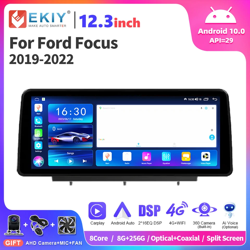 Ekiy 12,3 palca Android Car Stereo pre Ford Focus 2019-2022 Multimediálny hráč 4G WiFi Autoradio CarPlay Navigation DSP Head Unit DSP
