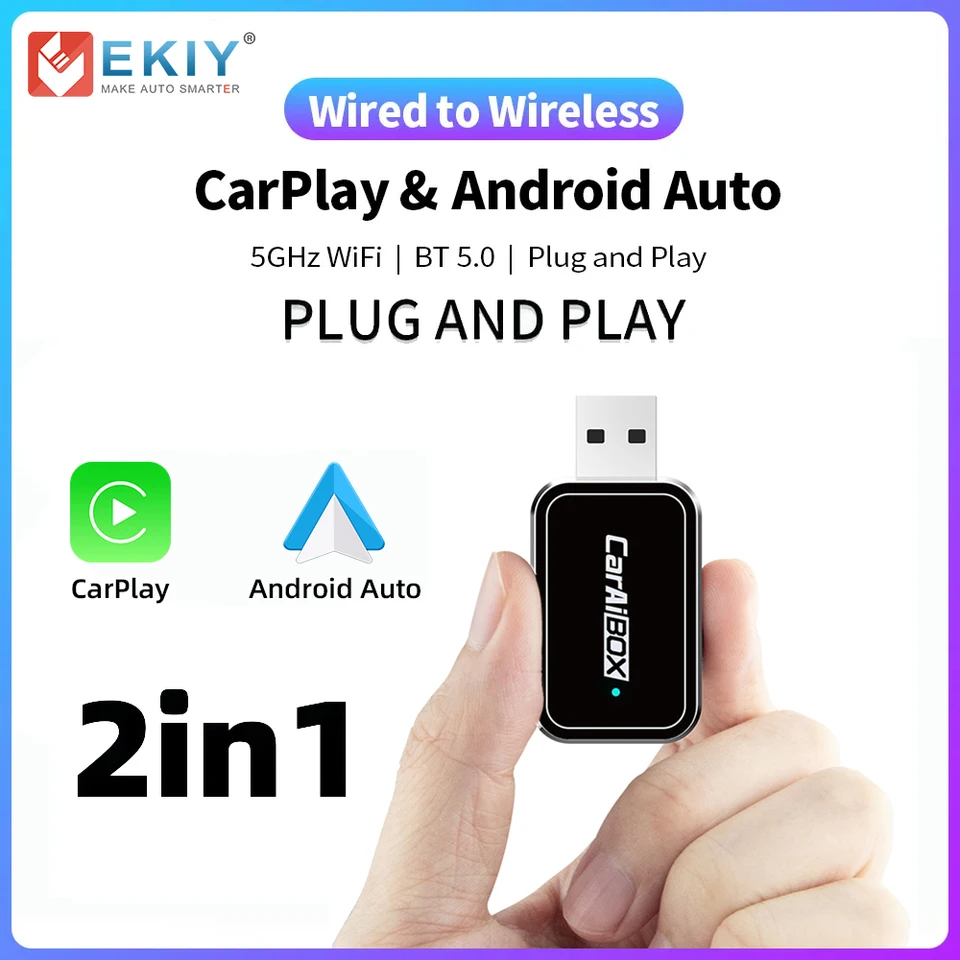 Ekiy 2in1 Plug and Play USB-A/C Port Wireless CarPlay Adapter Wireless Android Auto Dongle Box pre autá Rádio s káblovou CarPlay