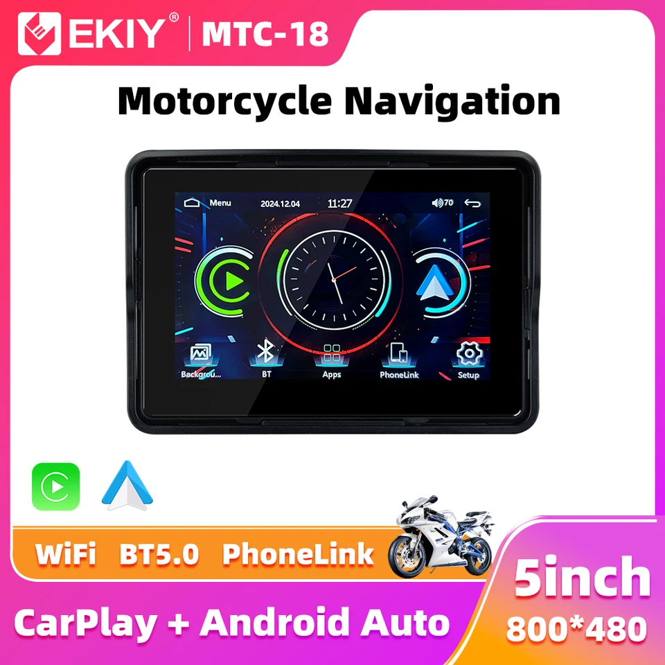 Ekiy 5 palcový bezdrôtový CarPlay Moto Android Automatický prenosný digitálny motocykel Dashboard GPS navigáciu navigačnú obrazovku