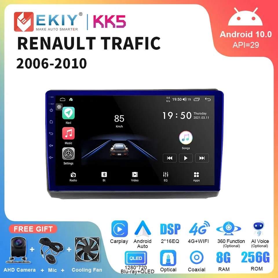Ekiy KK5 Car Aut Radio pre Renault Trafic 2006-2010 multimediálny hráč navigácia GPS CarPlay Android Auto Stereo DSP Stereo 2 DIN