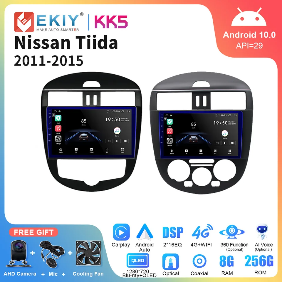 Ekiy KK5 Car Autabátové stereo pre Nissan Tiida C12 Pulsar B17 2011-2016 Multimediálny hráč navigácia GPS CarPlay Android Android Auto 2 DIN