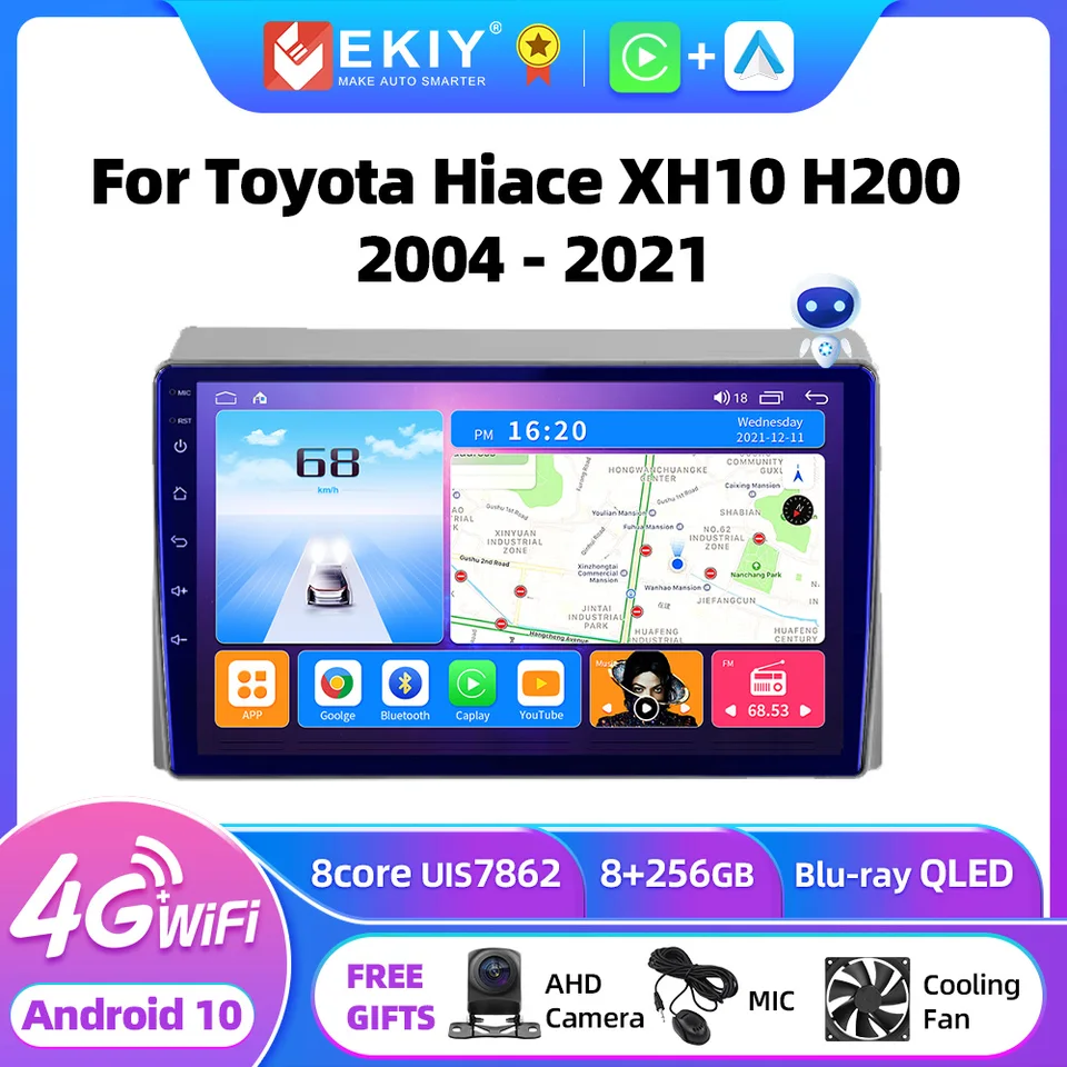 Ekiy T7 Android 10 Car Auto pre Toyota Grand Hiace 1999 - 2002 Multimedia video prehrávač CarPlay NO 2DIN DVD Navigation Stereo Hu Hu