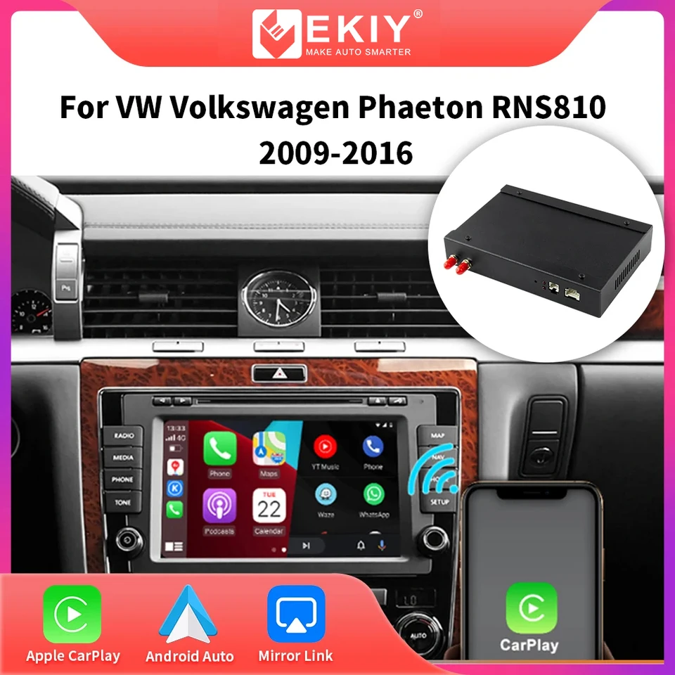 Ekiy Wireless CarPlay Android Auto pre VW Volkswagen Phaeton RNS810 2009-2016 Mirrh Link AirPlay Multimedia
