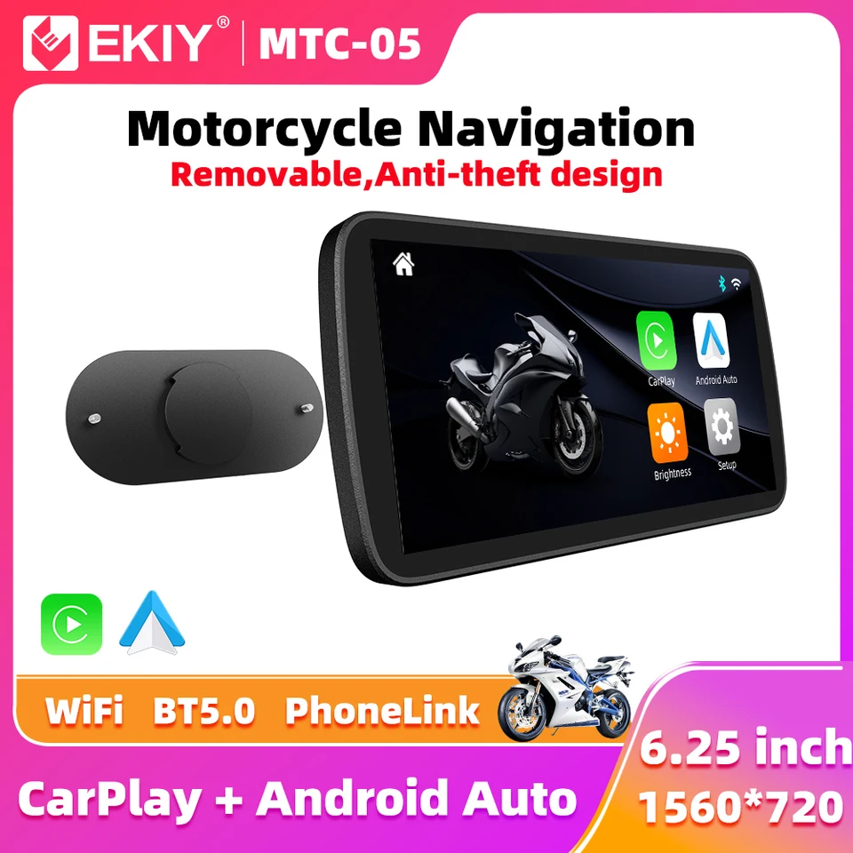 Ekiy Wireless CarPlay Moto Android Auto 6,25 palca prenosný digitálny motocykel Dashboard GPS GPS navigačnú obrazovku