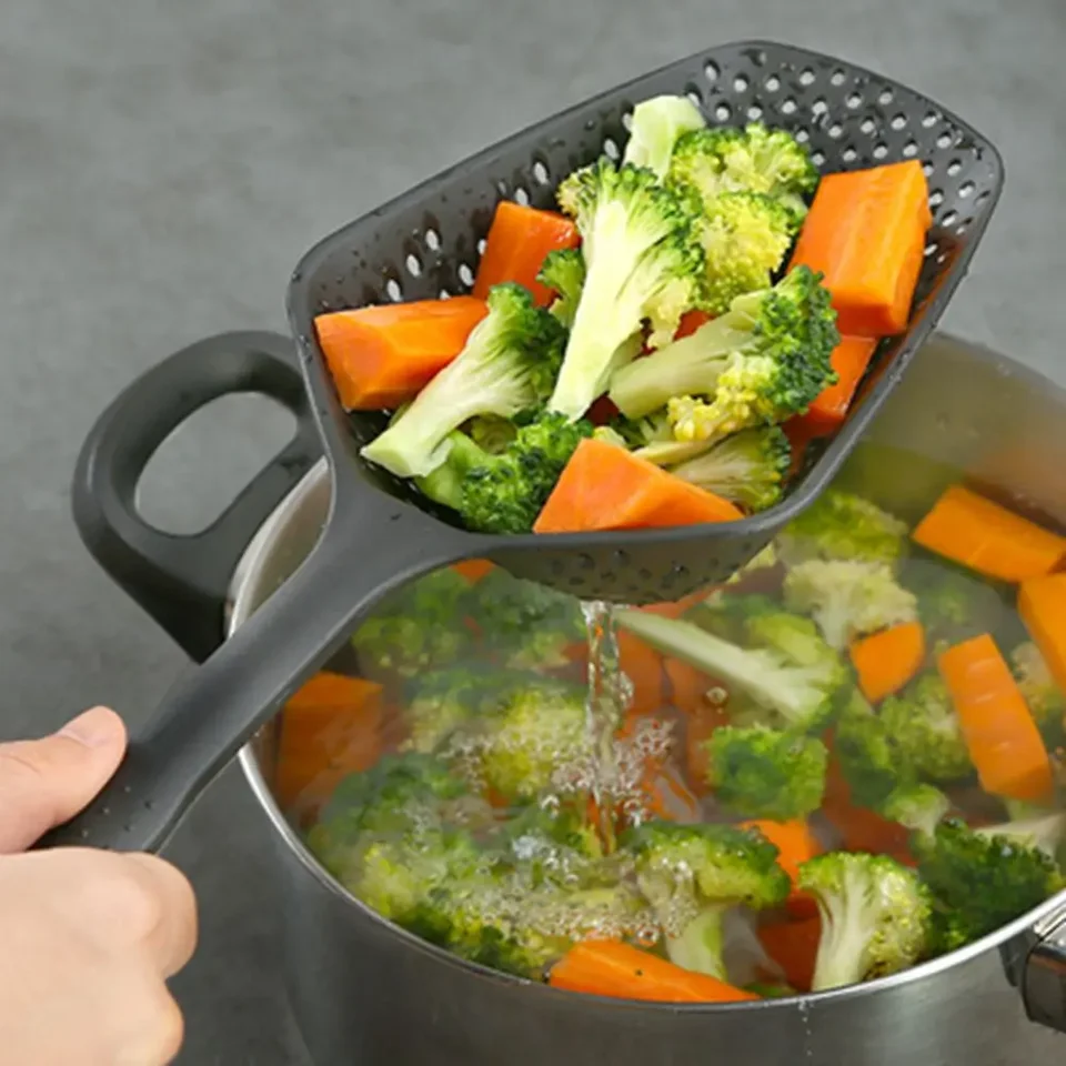 Ekologické varenie lopaty s jedlom Food Scoop Nylon Spoon Drain Gadgets Veľký Coander Soup Domáce kuchynské doplnky