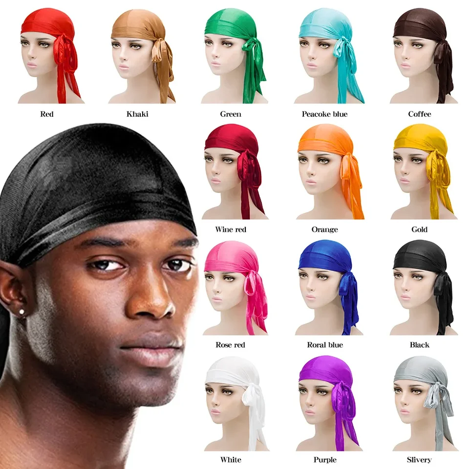 Elasticita baotou čiapka Vlasové pásy Simulácia hodvábne durag dlhý chvost pirátsky klobúk čelenka turban pre ženy