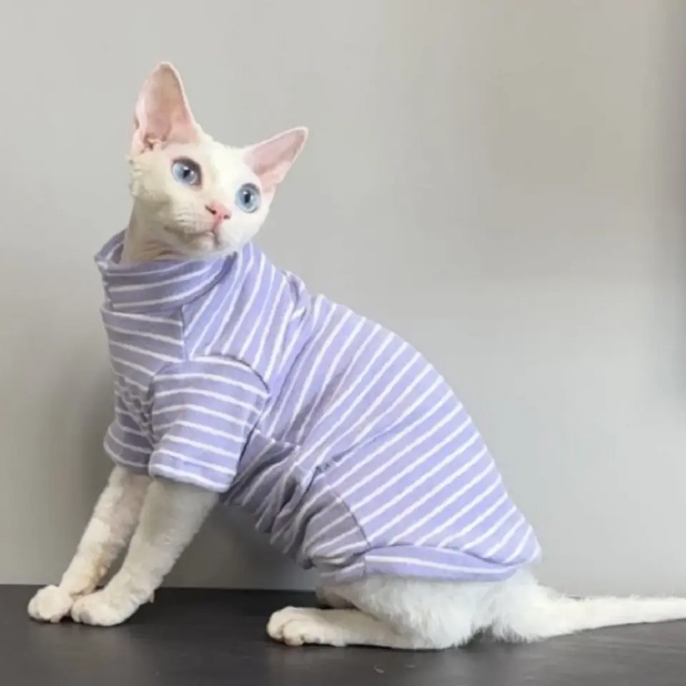 Elastické sphynxové mačacie oblečenie teplé mäkké mačacie pruhované kombinéza mačka Dva nohy oblečenie bezsrsté mačacie košeľu na jeseň zima