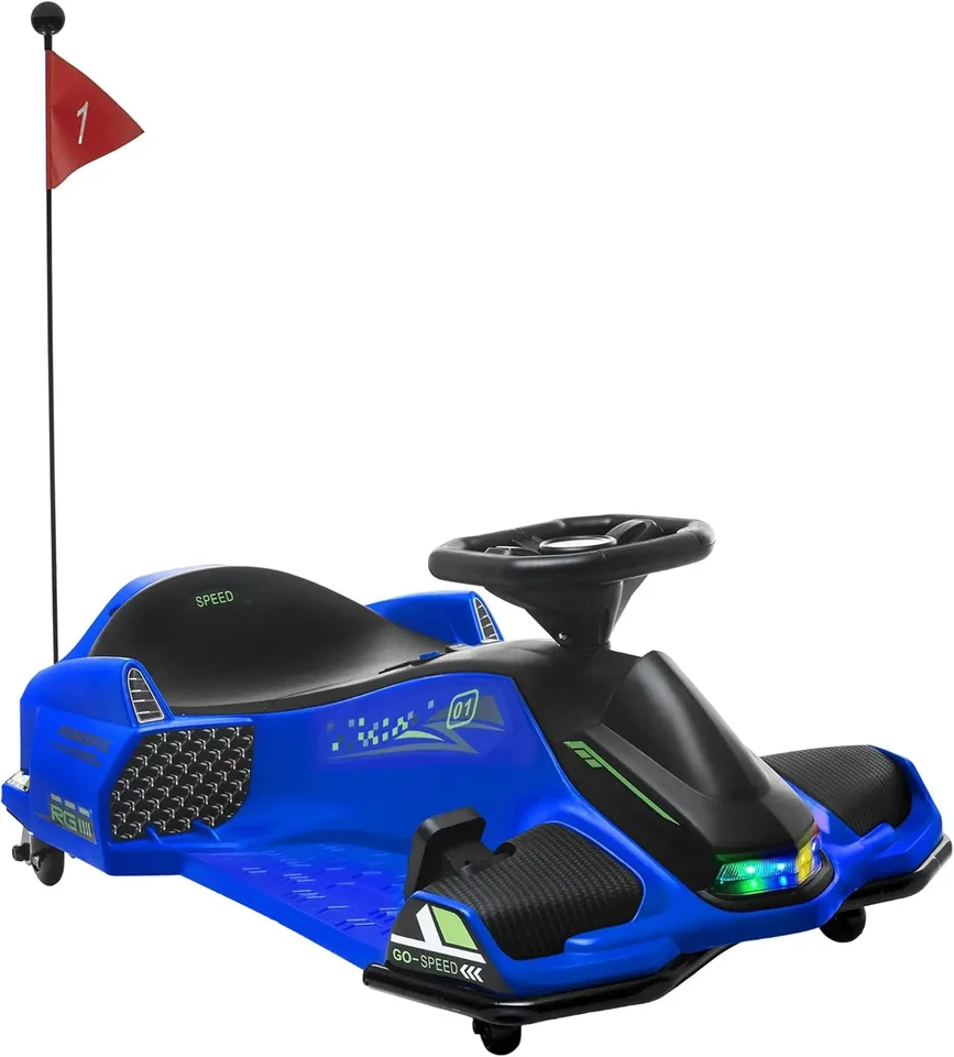Electric Go Kart, 5 mph Drifting Auto, jazda poháňaná batériou na hračke s pomalým štartom, hudbou, farebnými svetlami, na 8-12 rokov