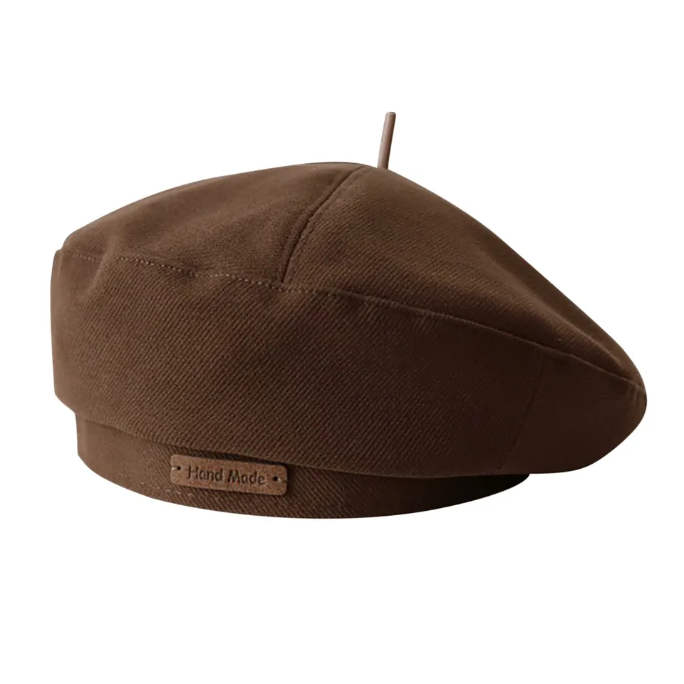 Elegantná dáma hnedá baret klobúk jesenná zimná zimná pevná farebná klobúky pre ženy neformálne maliar Cap Round Top Warm Hat