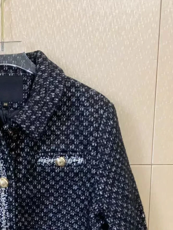 Elegantná jednoduchá jesenná zima zmiešaná farba Tweed krátka bunda