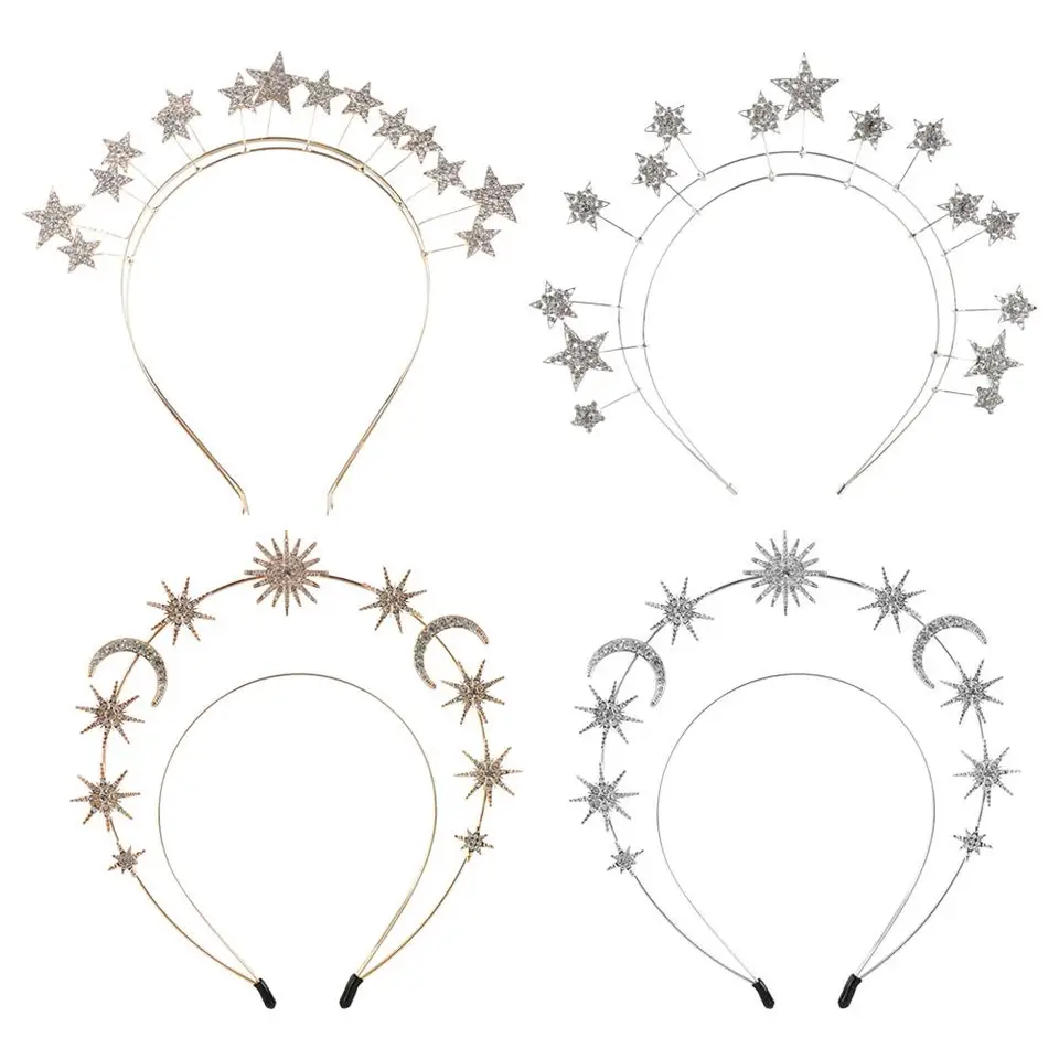 Elegantná kovová hviezda Hair Hoop Princess Silver Halo Crown Bilyer Reminestone barokové vlasové čiapky deti
