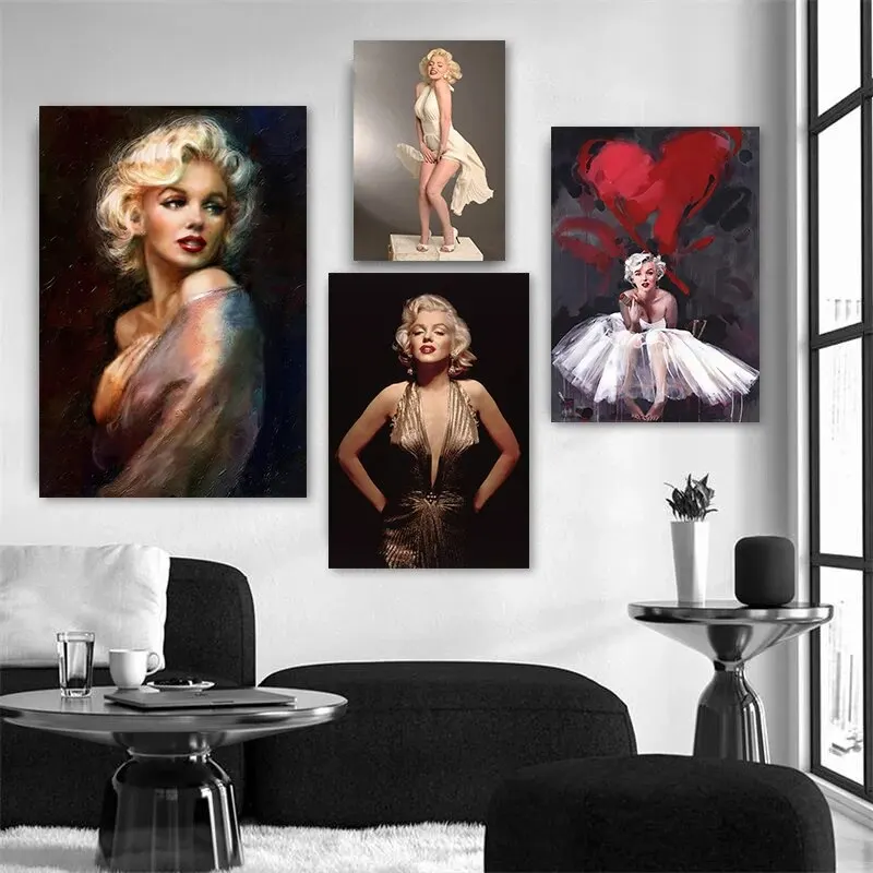Elegantná Marilyn Monroe Canvas Wall Art Classic Movie Star Portréty pre obývaciu izbu dekor sexy kultové plagáty výtlačky Domov deco