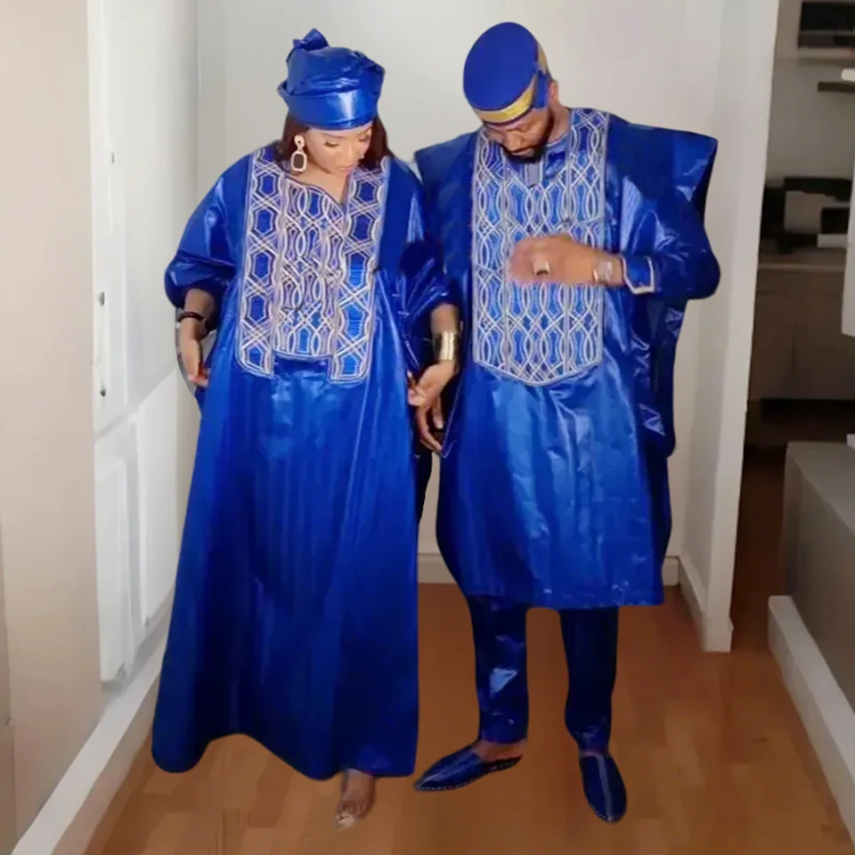 Elegantné africké šaty pre ženy Tradičné bazinové výšivky svadobné šaty Dashiki Africké páry zodpovedajúce oblečeniu