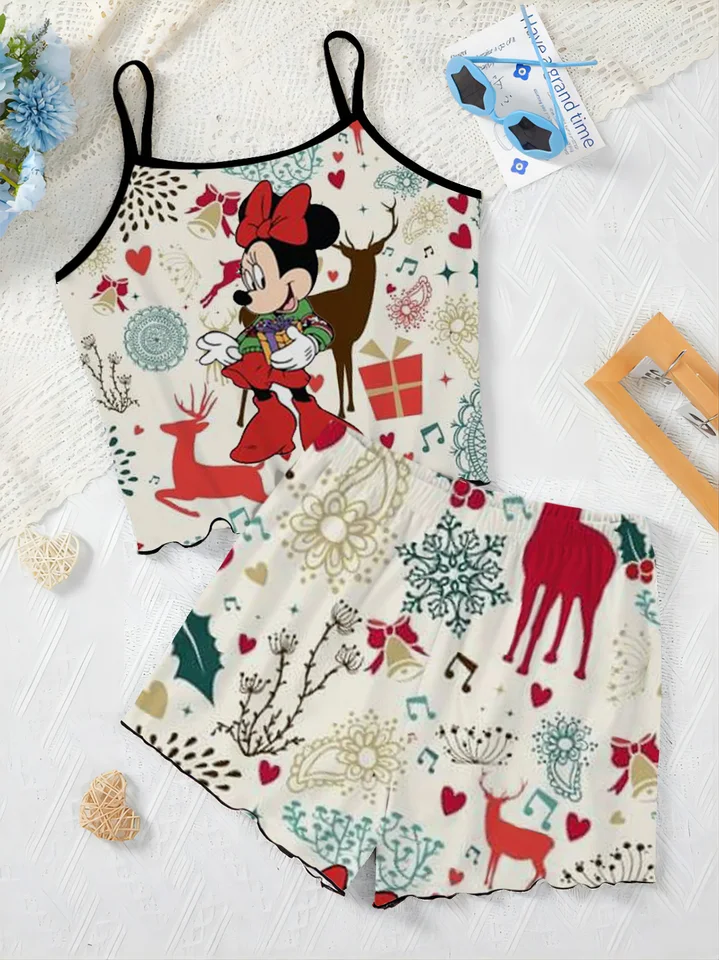 Elegantné dámske súpravy Top Minnie Mouse Domáce šaty Mickey Disney Vianoce šalát Trip