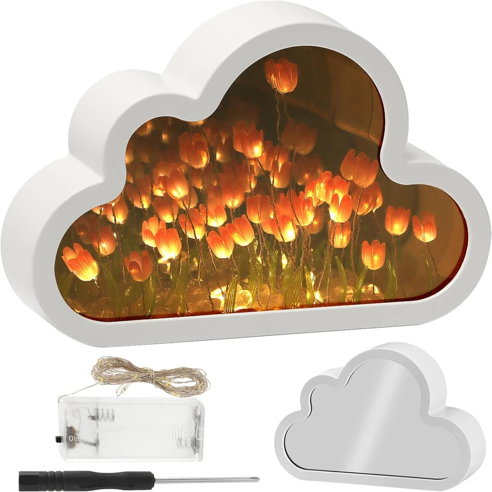 Elegantné, krásne DIY Cloud Tulip Nočné svetlo a stolová lampa dodáva útulnú atmosféru - ohromujúca simulácia TULIP zrkadlová lampa - PER