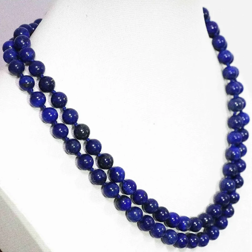 Elegantné modré lapis lazuli kamenné prírodné guľaté korálky 8,10,12 mm fashoin egyptský dlhý reťaz náhrdelníka 36 palcov