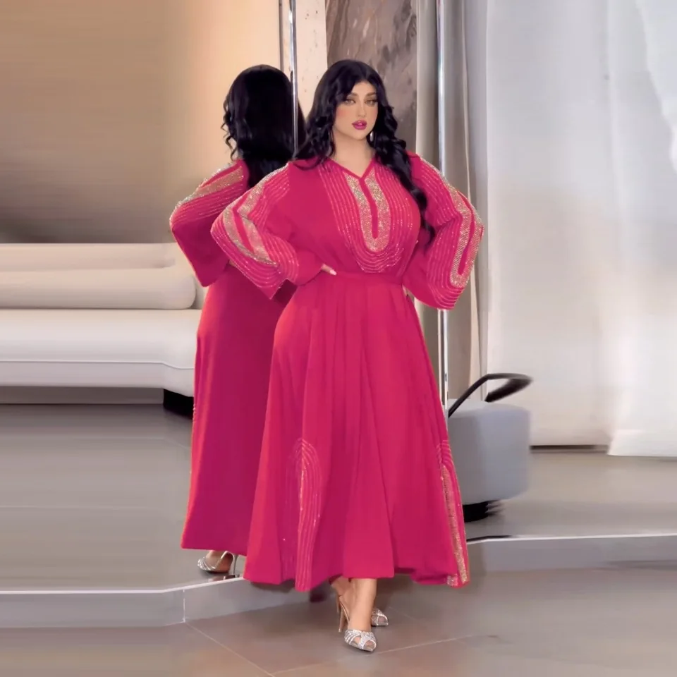 Elegantné moslimské šaty Dubaj Turecko Islam oblečenie Večerné šaty módne kostým Abayas pre ženy Dubaj Diamond Roup