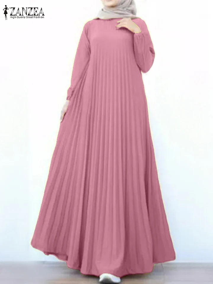 Elegantné moslimské šaty hidžáb zanzea žien elegantné pevný skladaný slnečný rúž femme femme iziamické oblečenie Eid Mubarek