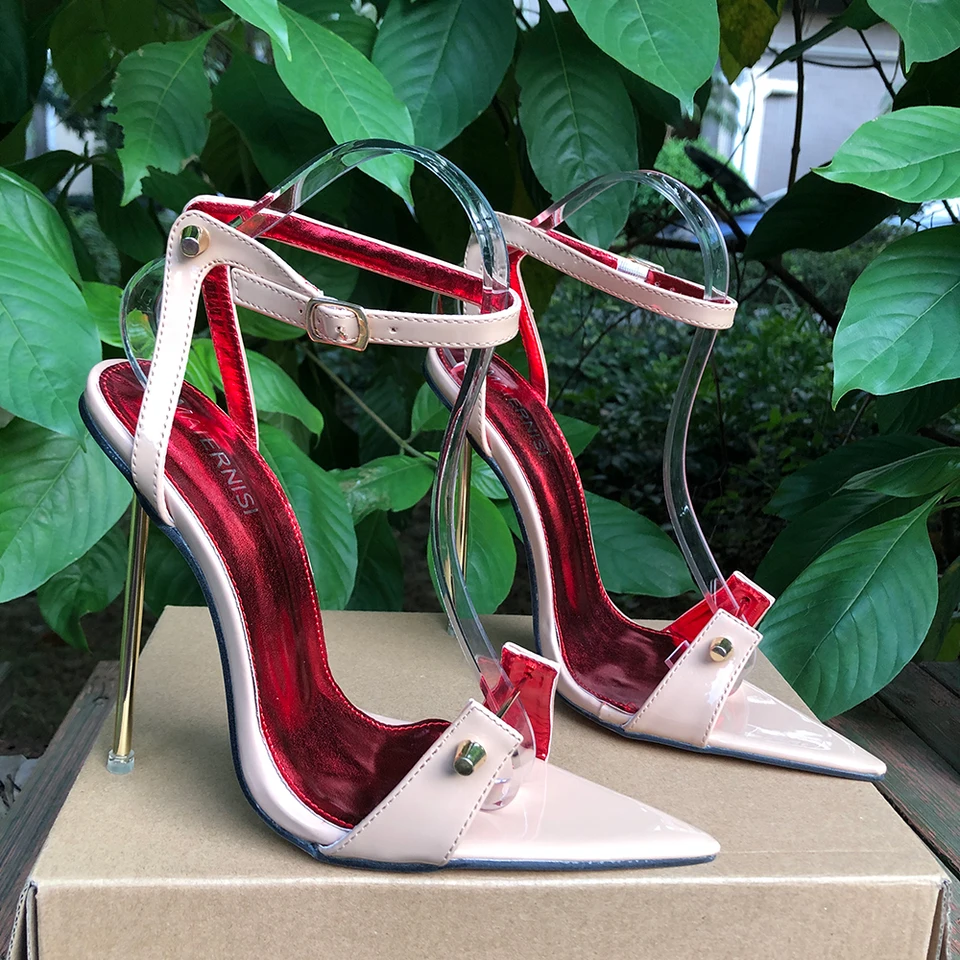 Elegantné nahé ženy členkový popruh kovové vysoké podpätky Sexy sandále Stilettos špicaté špičky pumpy fetiš model drag queen muž unisex topánky