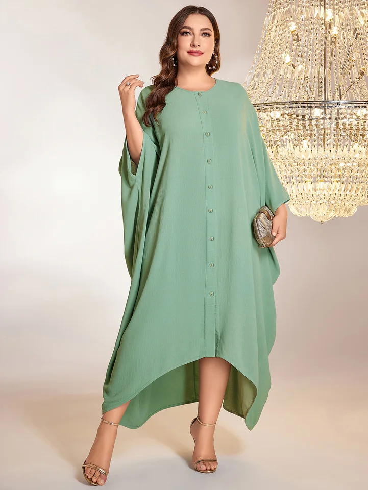 Elegantné nepravidelné plus šaty Bat Ruckve Stredný východ Mardigan dlhé gombíky Šaty Ženy Veľký hem moslimský dubaj kaftan šaty