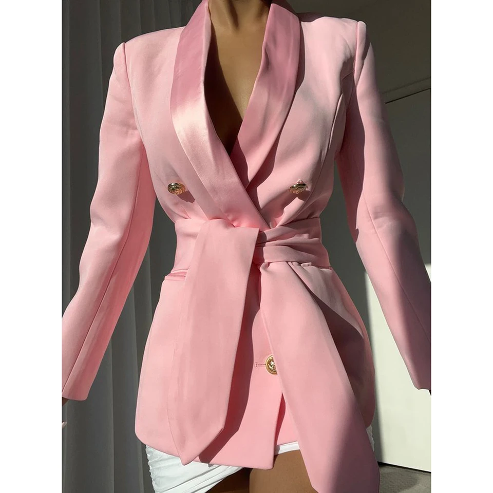 Elegantné ružové dámske sako s dvojitým dojčeným šálom kloel Slim Fit 1 -Piece Luxury Prom Party Office Femater Suits Suits