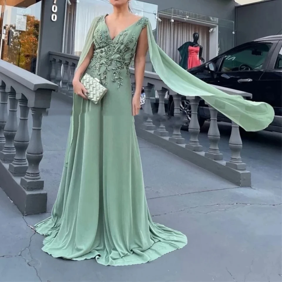 Elegantné zelené hlboké dámske dámske dámske podlaha v arabskej dubaji večerné šaty Dubaj Formálne šaty bez rukávov 2024