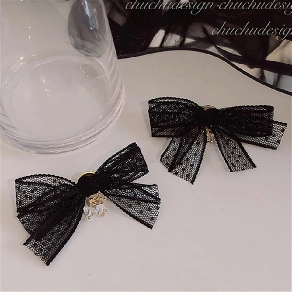 Elegantné čierne čipkové náušnice kúzlo Bowknot Stud náušnice pre ženy Dievčatá módne neobvyklé šperky Ear Doplnky