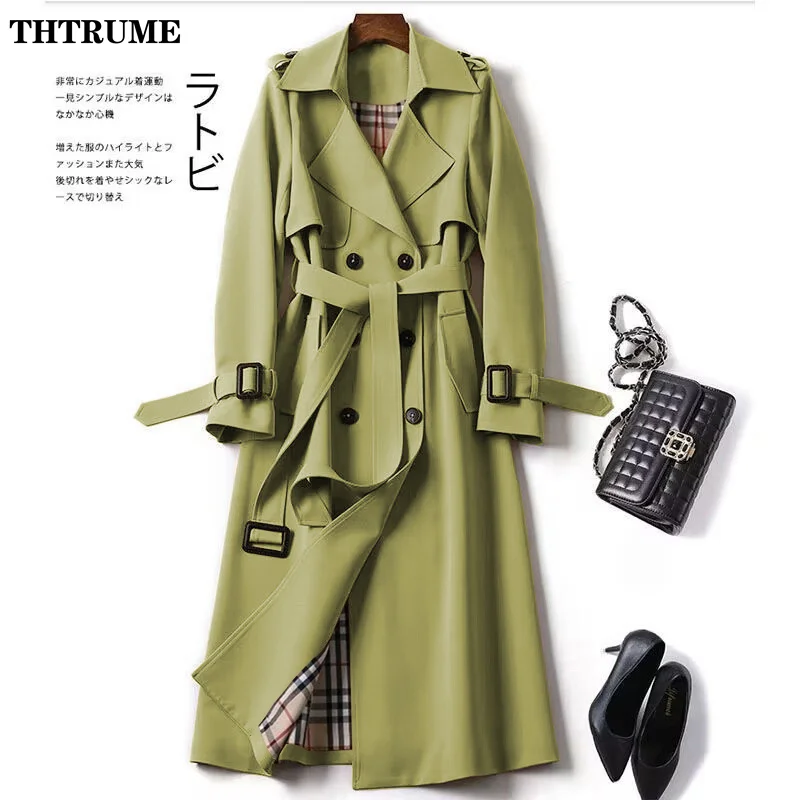 Elegantné ženy britské bundy móda jeseň zima Widebreaker Streetwear Midi Coats Cast Office Lady Lady Slim Chic Coat