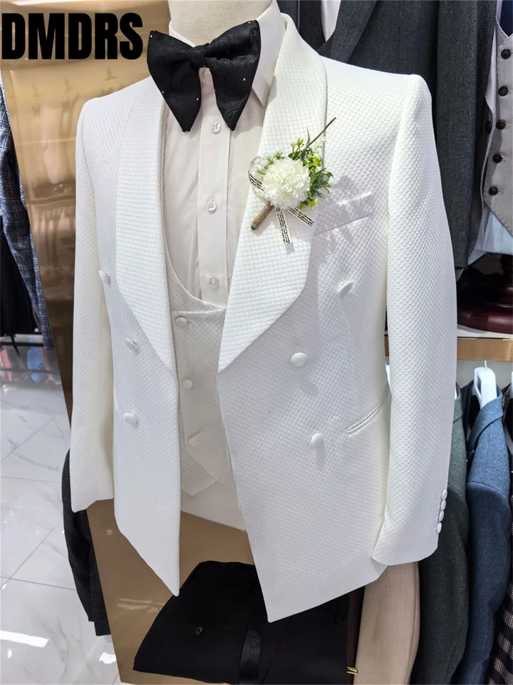 Elegantný žacírsky pánsky oblek pre formálnu kanceláriu klasický single Breyted Suit Pekný biely svadobný oblek hostiteľský oblek