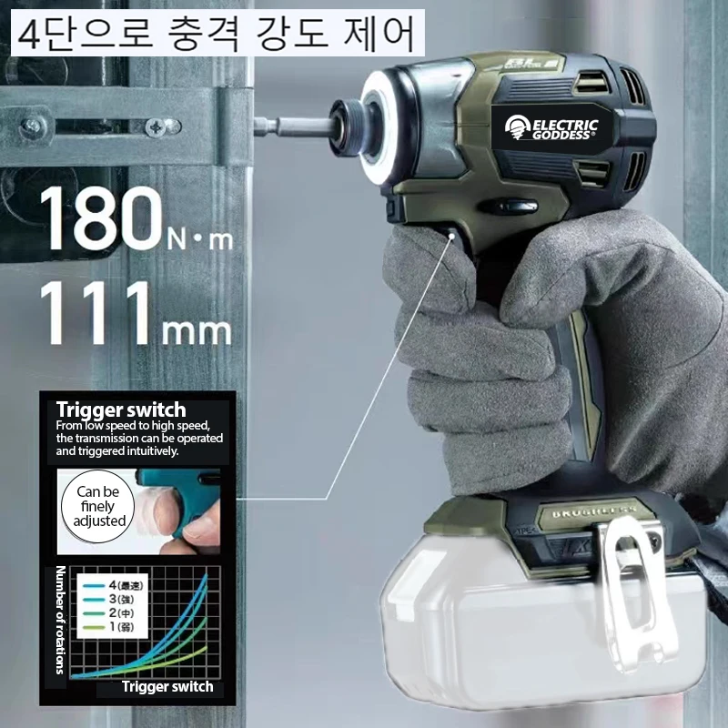 Elektrická bohyňa 180n.m bezdrôtový kefový multifunkčný nárazový súprava Drill Electric Screpriver pre batériu Makita 18V
