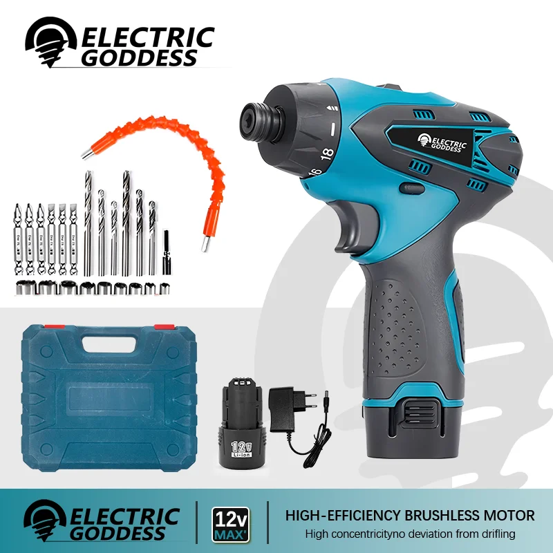 Elektrická bohyňa elektrický skrutkovač vŕtačka Bit Impact Driver nastaviteľný krútiaci moment Bit Driver Driy Power Nástroj pre 12 V batériu