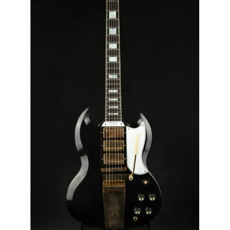 Elektrická gitara Soild Black Hhh Zlato Pichopa Long Tail Biely Pickguard Gold diely 4 hrnce Jack Hole na hornej časti tela