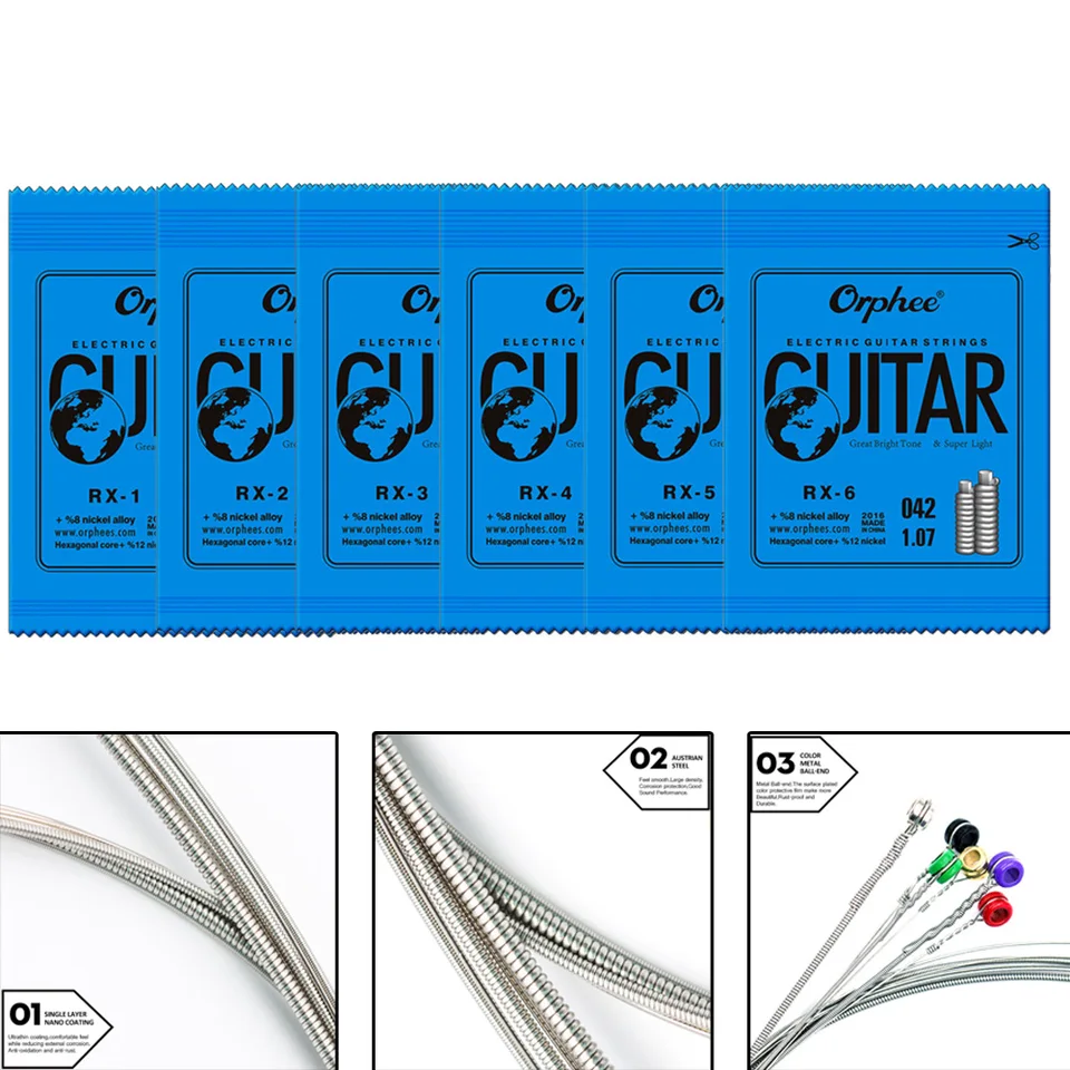 Elektrická gitarová reťazec 009-042 Príslušenstvo EBGDA Výmena nástroja Super Light Gauge (9-42) RX15