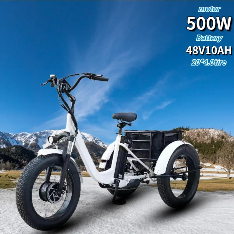 Elektrická trojkolka 500W48V10AH lítiová batéria TERE TIRE SNOW ELEKTRICKÁ TROCKLE S SKLADOVÝM KOSTOU KOSKU PRÁCE DOSPECICKÝ ELEKTRICKÝ TREKCLE