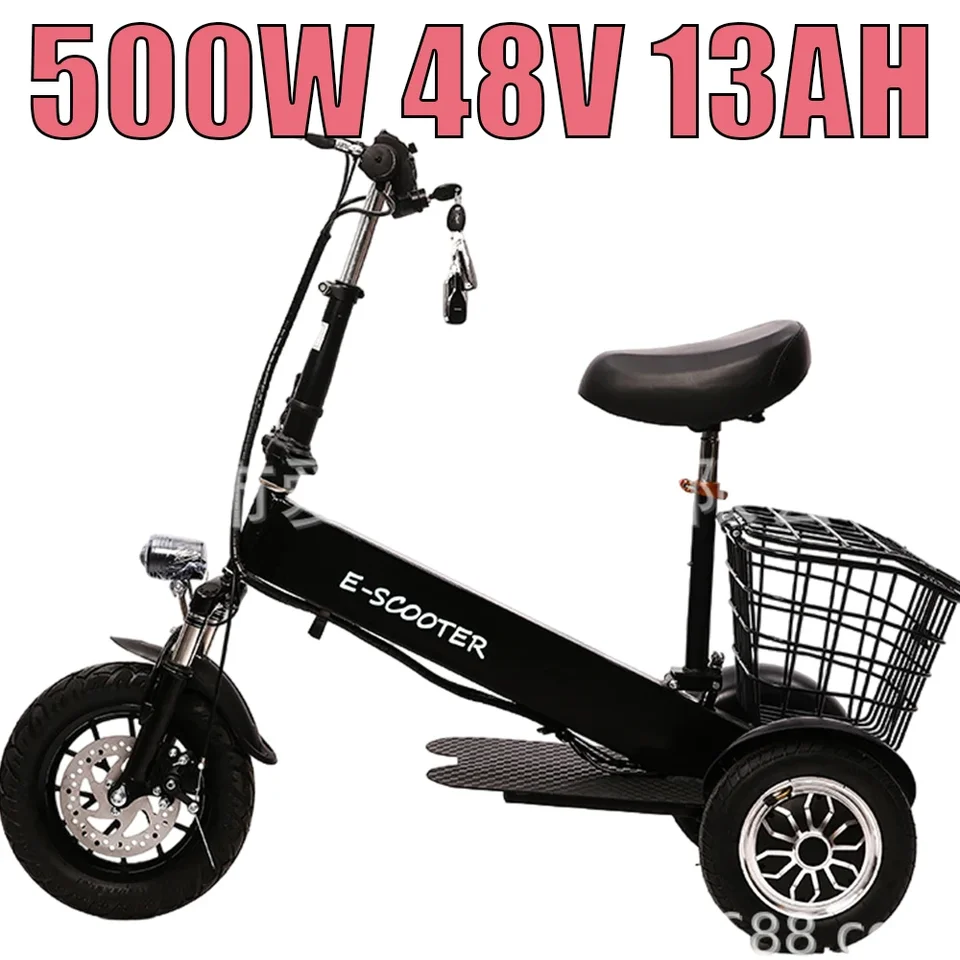 Elektrická trojkolka 500W48V13AH lítiová batéria Malé materské dieťa Elektrické bicykle Prenosné prenosné voľný čas EBike Veľký skladový kôš