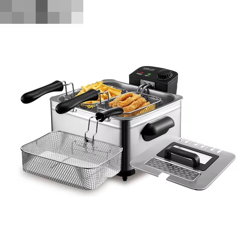 Elektrické hlboké fritéza s kapacitou 5 litrov, reguláciu teploty, okno pohľadu, tri vyprážanie košov, 2000 W hlboké fritézy Airfryrs