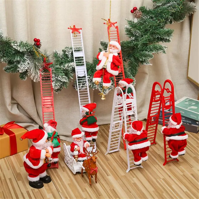 Elektrické lezecké rebríky hudba Santa Claus Doll Hračky 2025 vianočné ozdoby darček vianočný stromček dekor Veselé Vianoce zavesenie