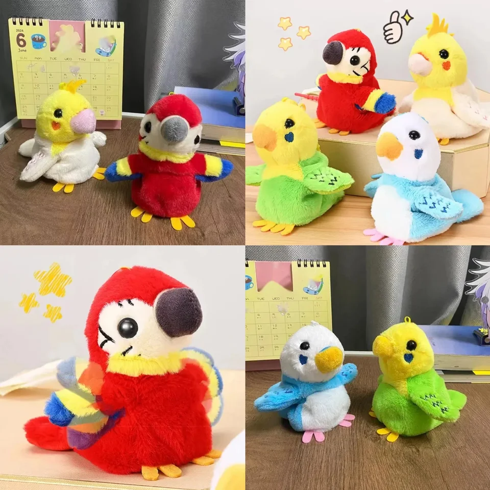 Elektrické výkriky papagáj Pohybujúce sa krídla roztomilé simulácia Parrot vták plyšový plyšový doll taška na kľúče kľúče prívesok na dekoráciu hračky darček