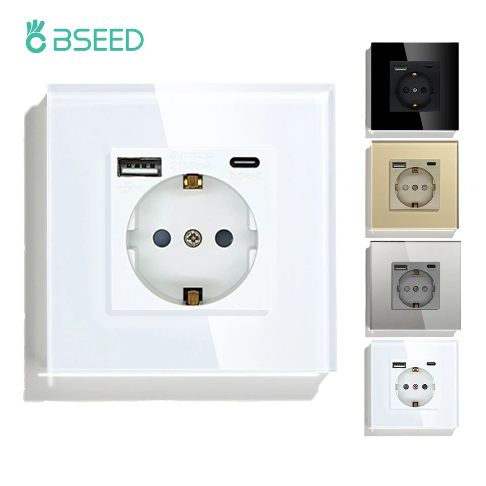 Elektrické zásuvky BSEED EÚ EUN SACKET ELEKTRICKÉ SLOŽKY S PORT USB TYPE CELEFOR nabíjačkou 2.1A USB SLOCKET SOCKET 16A CRYSAL GLOSE PANEL