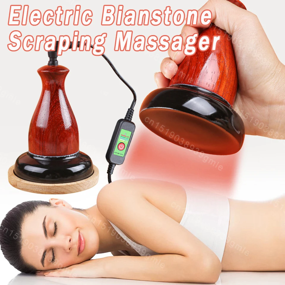 Elektrický bianstone zoškrabovací masáž Horúca kompresia Warm Moxibustion Gua Sha Instrument Zadný brušný masáž výťah Guasha Tool