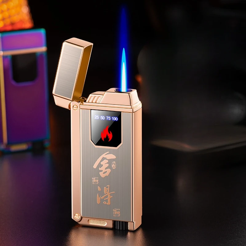 Elektrický dotykový snímanie butánový plyn Svetžší kovový kovový vonkajší vetruodolný modrý plameň Torch Jet USB Nabíjateľný ľahší pánsky darček