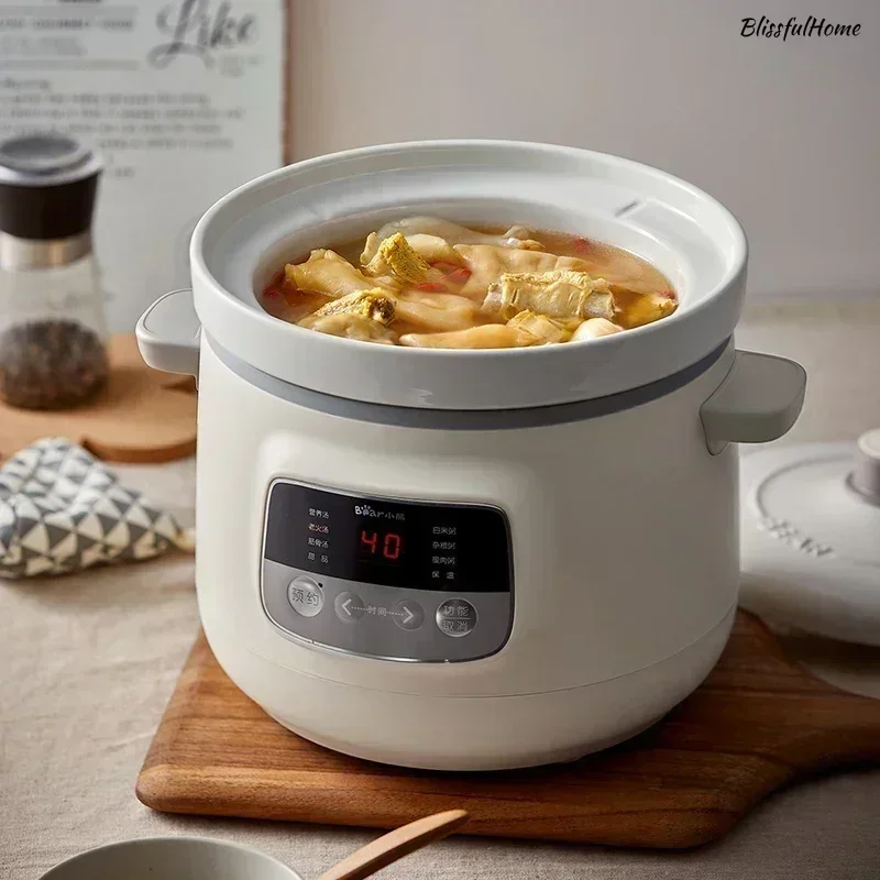 Elektrický dusený hrniec. 3L veľká kapacita. Biely porcelán. Keramická keramická keramická kastról. Na varenie kaše. Health Pot.