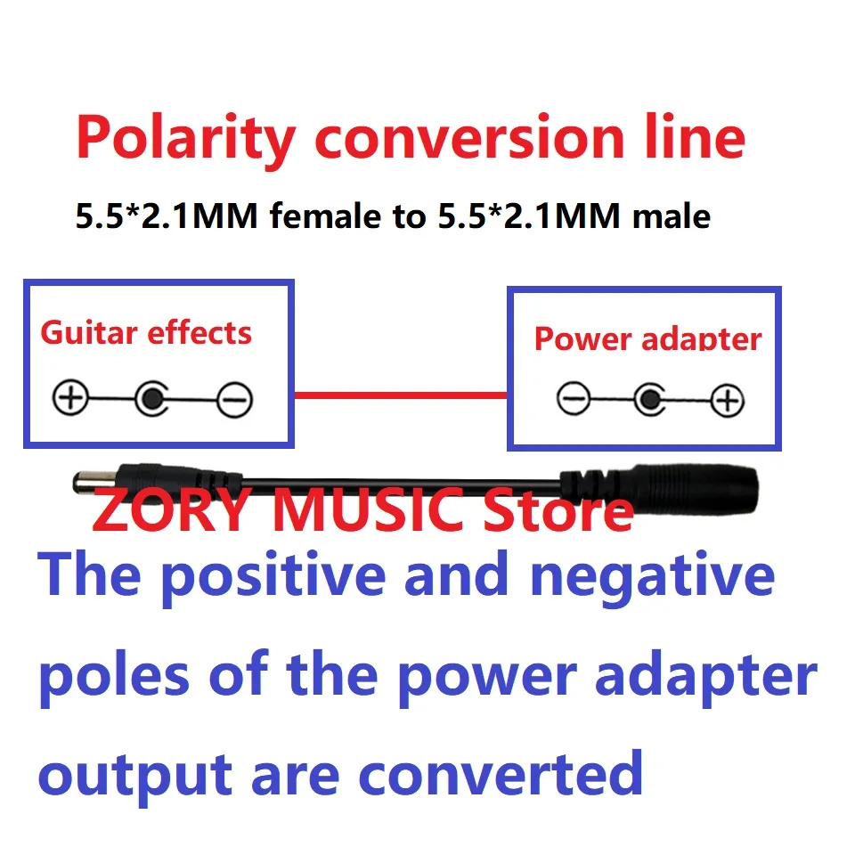 Elektrický gitarový efekt polarita Konverzia kábla polarita kábla 5,5 mm x 2,1 mm DC prevodník 9V napájací kábel napájací pedál Pedál Pedál Pedál