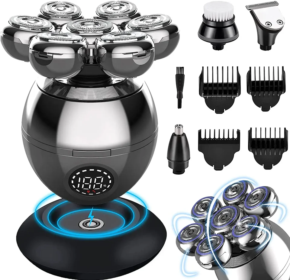 Elektrický holiaci strojček 7d plávajúca noža hlava nabíjanie nabíjanie prenosných mužov brada Trimmer Clipper lebka holiaceho strojčeka vodotesná holenie