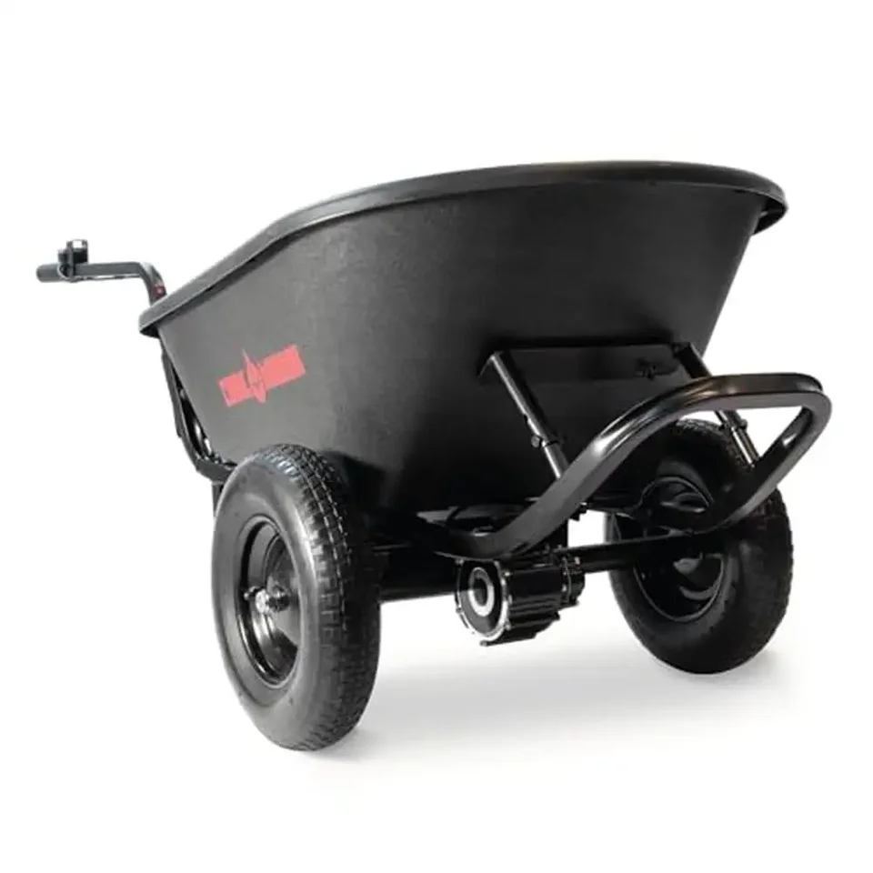 Elektrický koleso vozíka 350 libier kapacita 6 cu ft poly podnos 8 hodinová výdrž batérie utesnená oceľový rámec napájaný z batérie 15